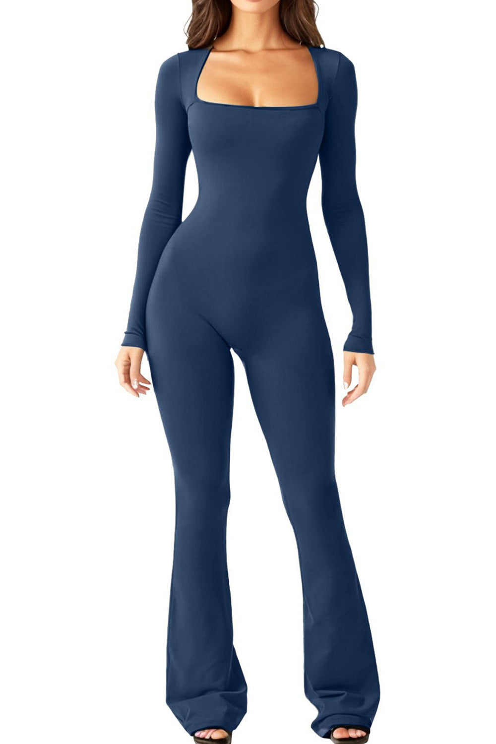 Damen Figurbetonter Jumpsuit mit langem Arm und quadratischem Ausschnitt Drune