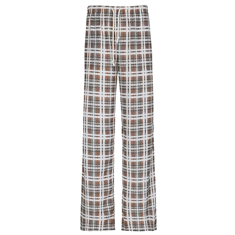 Damen lässige Karohose mit elastischem Bund und Seitentaschen Drune