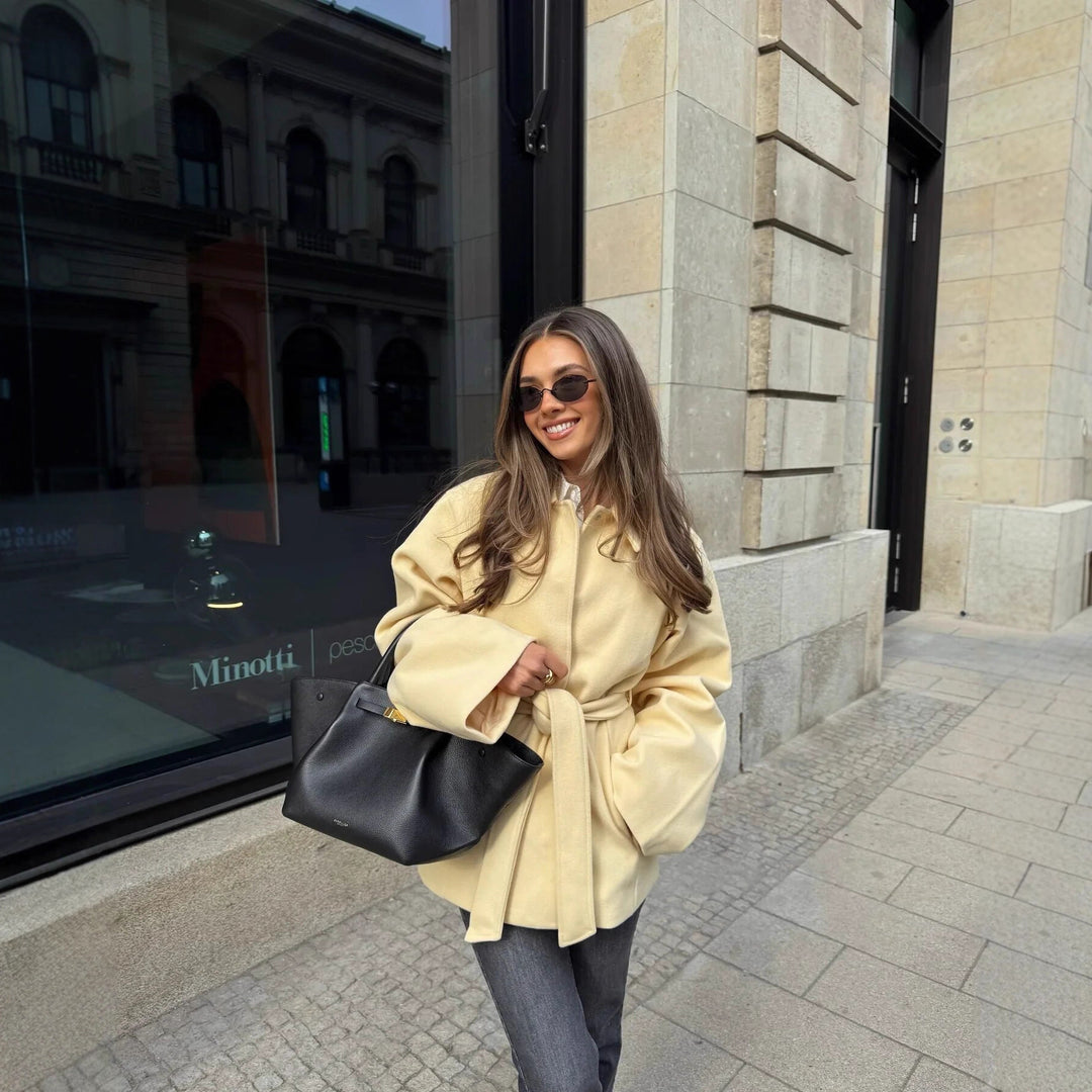 Damen modische Wickeljacke mit hochwertigem Material und Taillengürtel Drune