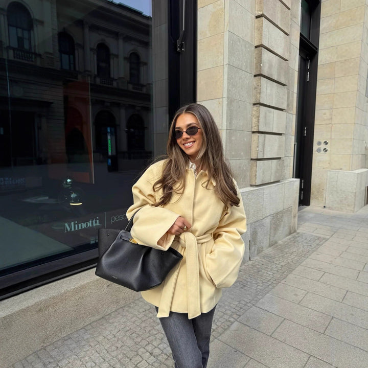 Damen modische Wickeljacke mit hochwertigem Material und Taillengürtel Drune