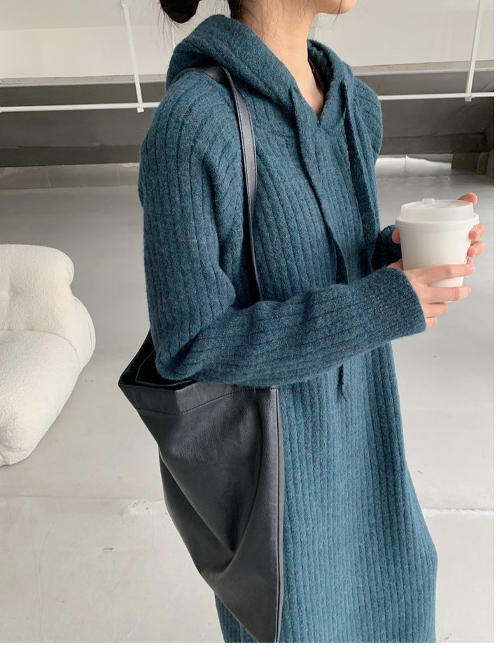 Damen Strickpullover mit Kapuze und Rippstruktur Drune