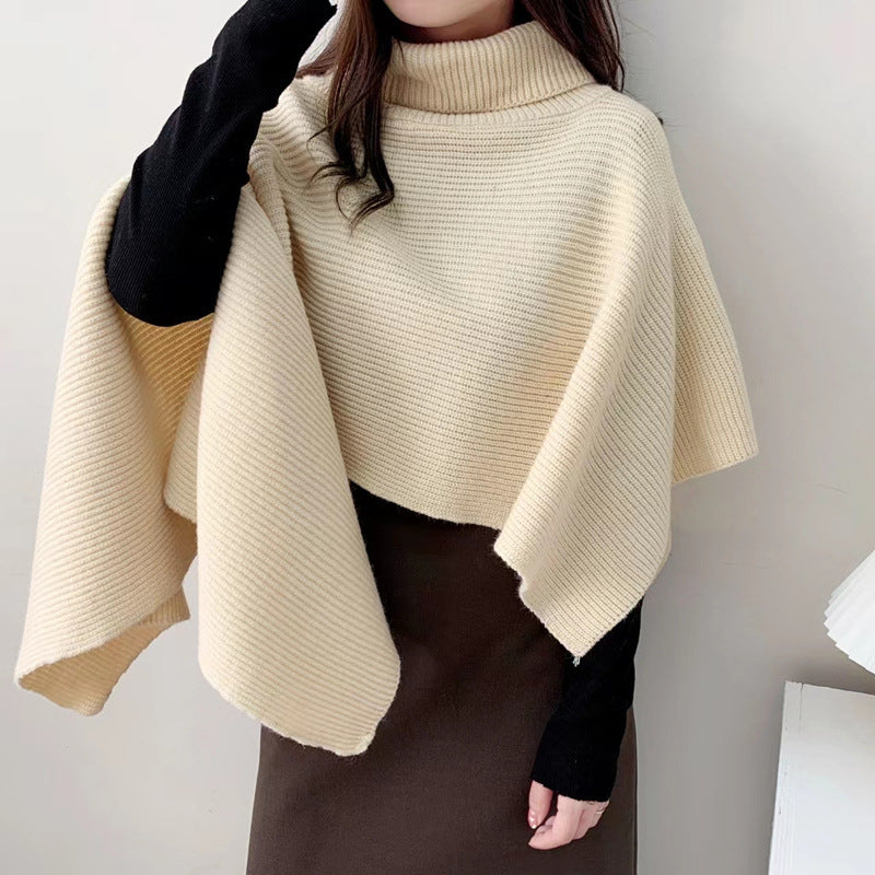 Damen Strickponcho mit hochgeschlossenem Kragen und eleganter Rippstruktur Drune