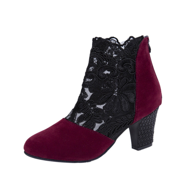 Damen Elegante Schnürstiefeletten mit floraler Spitze und trendigem Blockabsatz Drune