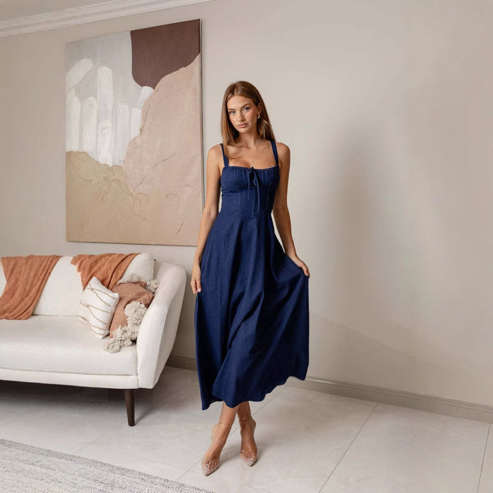 Damen Maxikleid mit schmeichelhaftem Schnitt und dekorativen Rüschendetails Drune