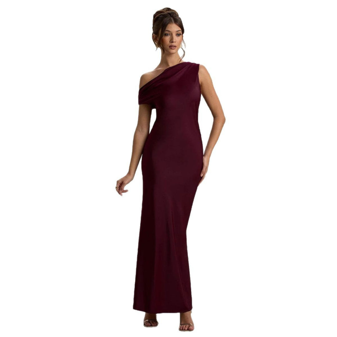 Damen elegantes, schulterfreies Maxi-Kleid mit fließendem Schnitt und Raffungen Drune