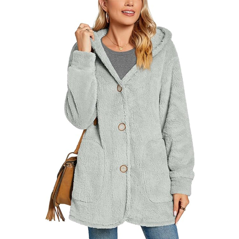 Damen Kuschelige Fleecejacke mit Kapuze und Taschen Drune