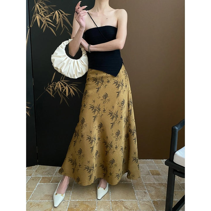 Damen Eleganter Maxirock mit floralem Design und fließendem Schnitt Drune