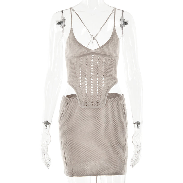 Damen Häkelkleid mit tiefem V-Ausschnitt und raffinierten Rüschendetails Drune