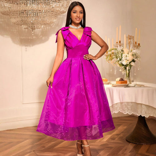 Damen Elegantes Abendkleid mit voluminösen Schleifenärmeln Drune