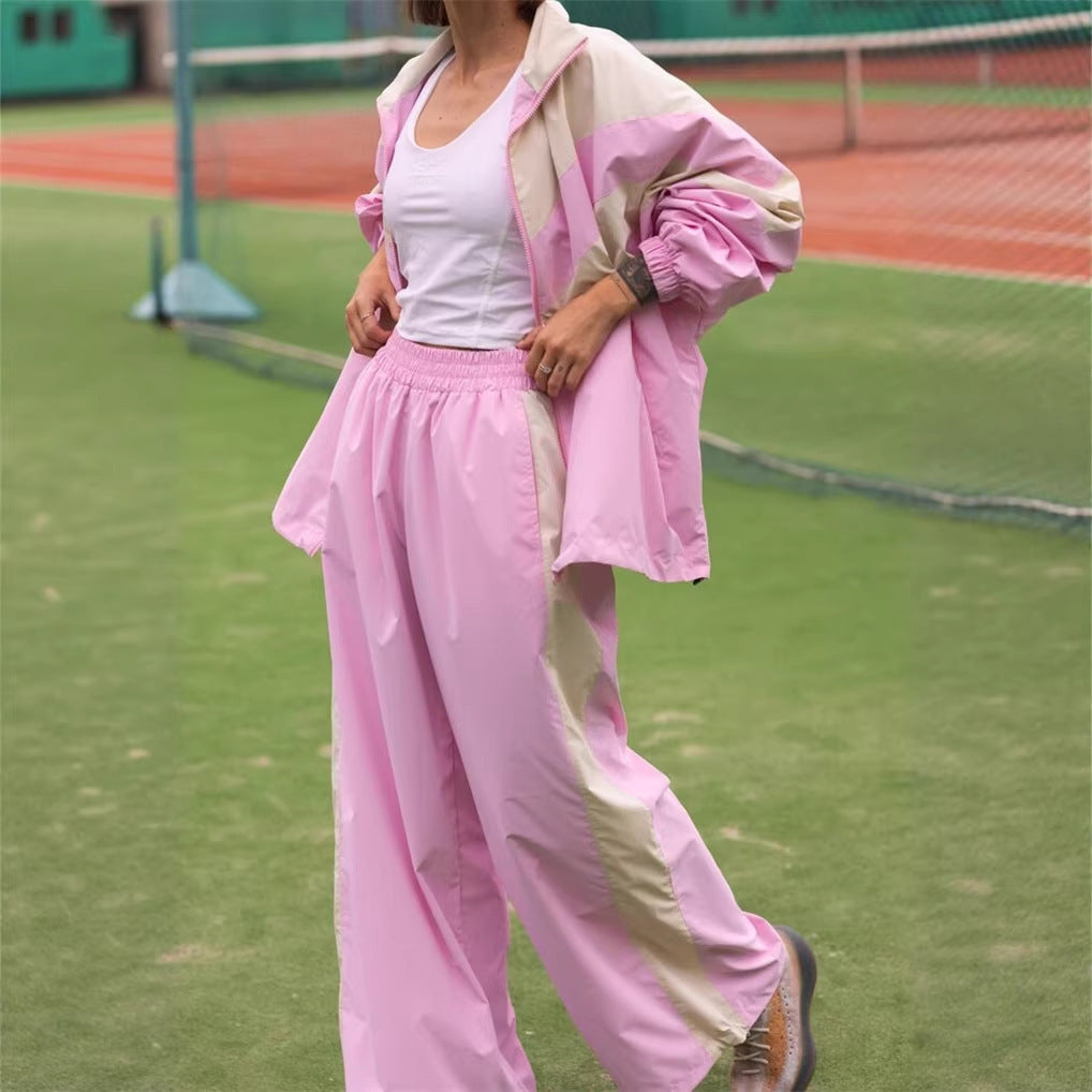 Damen sportlicher Windbreaker-Anzug mit hochgeschlossenem Kragen und trendigen Farbakzenten Drune