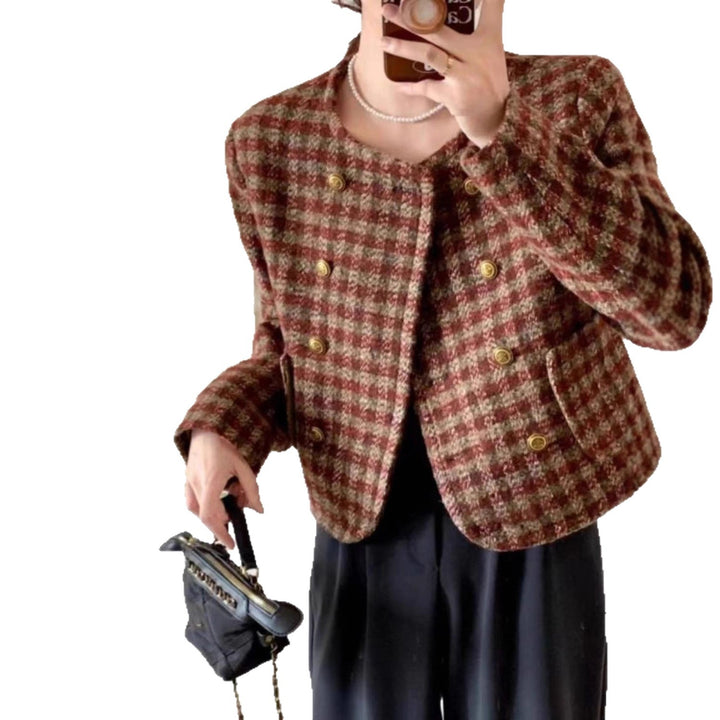 Damen modische Kurzjacke mit Karomuster Drune