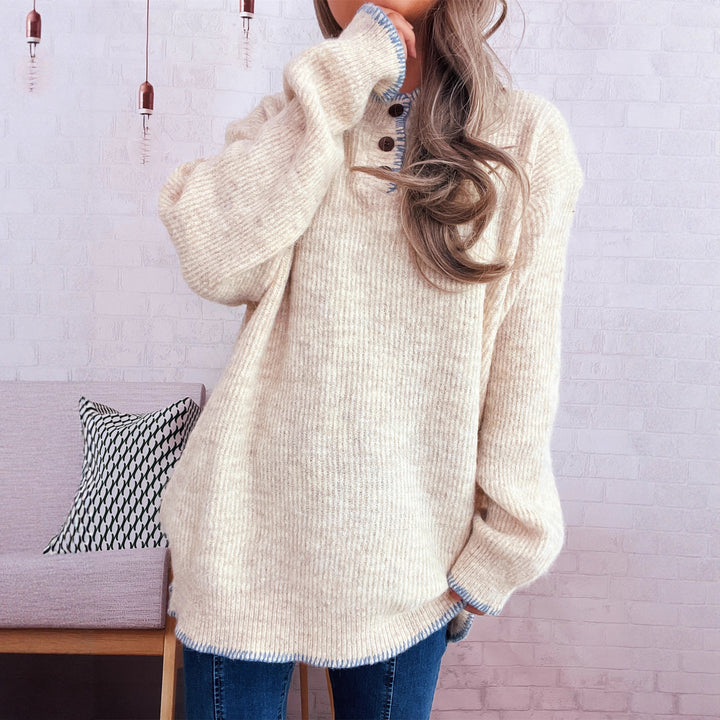 Damen lässiger Strickpullover mit klassischem Knopfdesign und übergroßem Schnitt Drune
