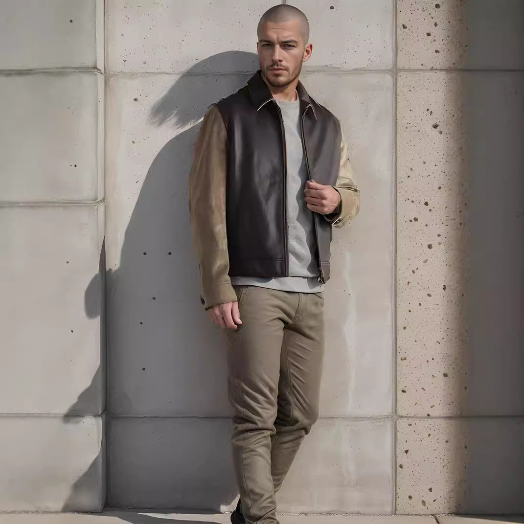 Herren modische Kunstlederjacke im modernen Design mit strukturierten Ärmeln Drune