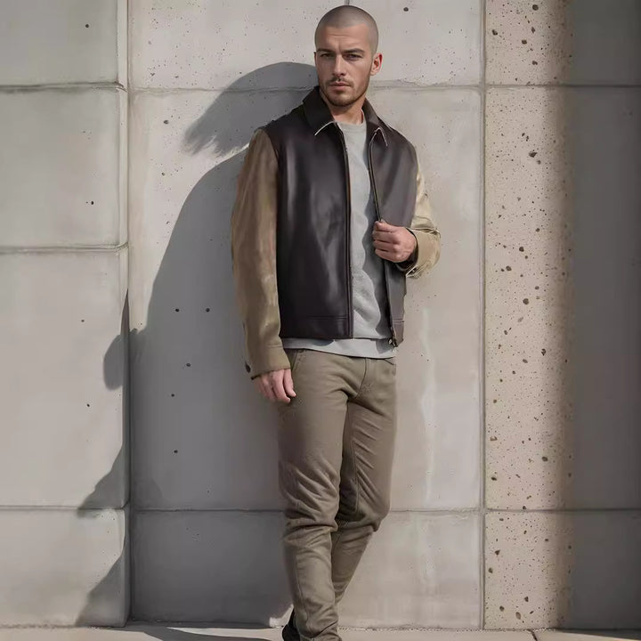 Herren modische Kunstlederjacke im modernen Design mit strukturierten Ärmeln Drune