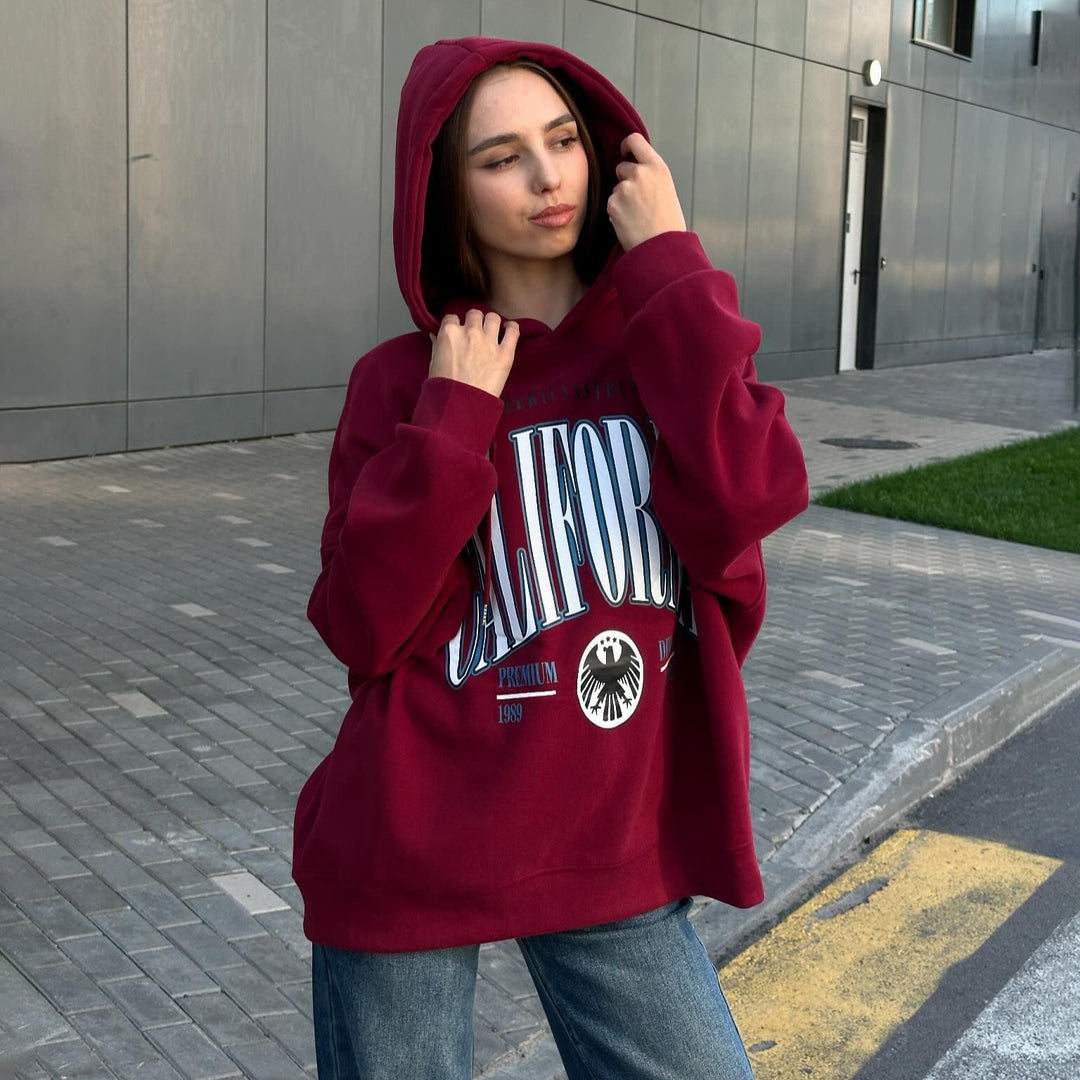 Damen oversized Kapuzenpullover mit kreativem Grafikdesign Drune