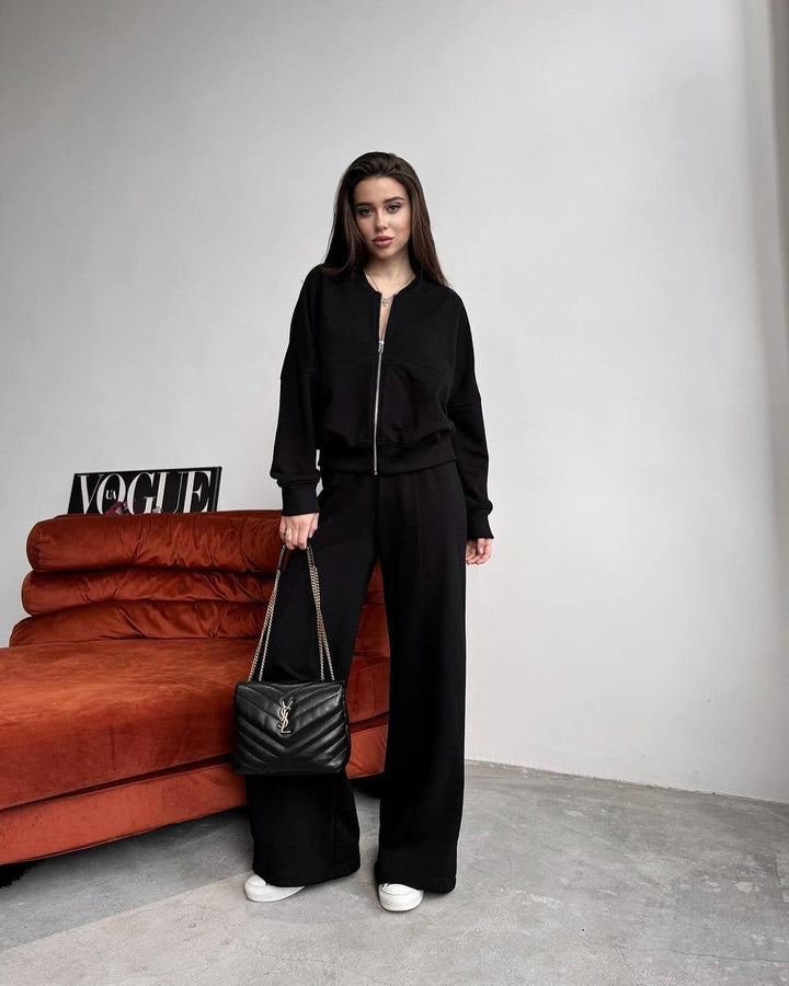 Damen Sportliches Lounge-Set mit Reißverschlussjacke und weiten Hosen Drune