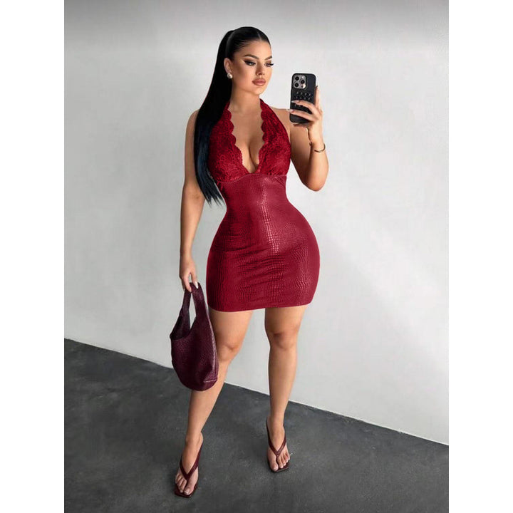 Damen Elegantes Bodycon-Kleid mit Spitzendetails und tiefem V-Ausschnitt Drune