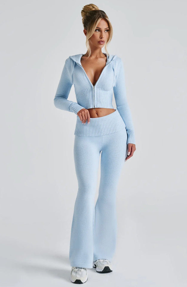Damen Sportliches Crop-Set mit Kapuze und Zip Drune