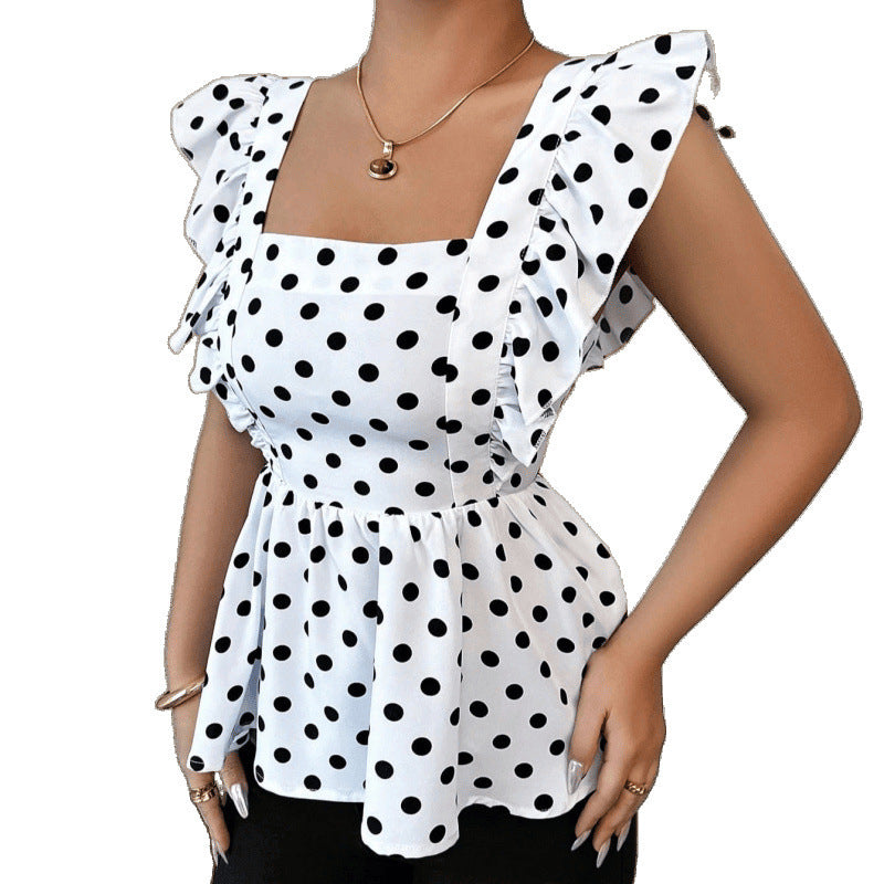 Damen Top mit Rüschendetails und Punkten Drune