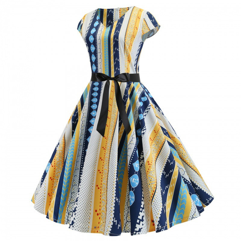 Damen A-Linien Kleid mit elegantem V-Ausschnitt und bindbarem Taillengürtel Drune