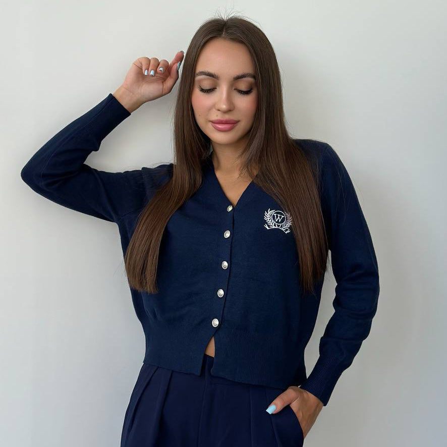 Damen elegante Strickjacke mit Knopfdetails und V-Ausschnitt Drune