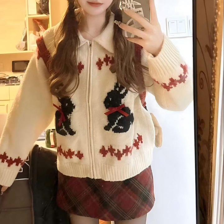 Damen Strickjacke mit einzigartigem Motiv und farblichen Akzenten Drune
