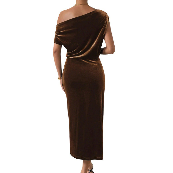 Damen Elegantes Maxikleid mit schulterfreiem Design und luxuriösem Samt Drune