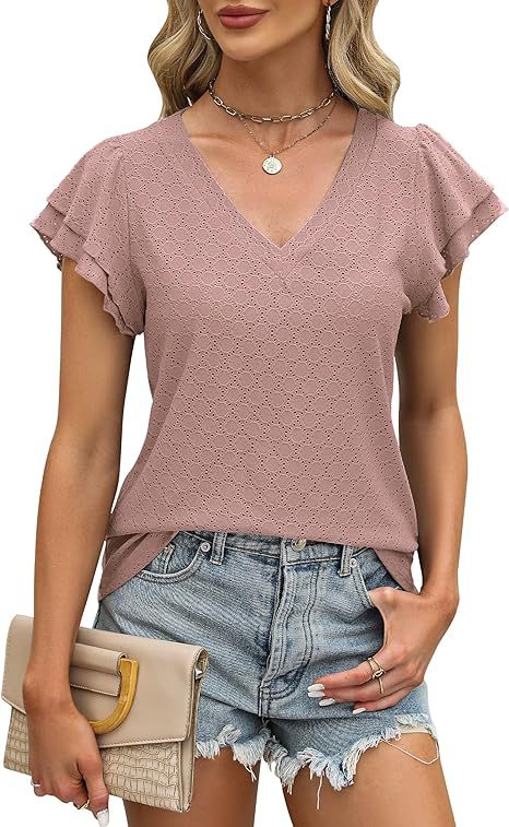 Damen modisches V-Ausschnitt-Shirt mit Rüschendetails Drune