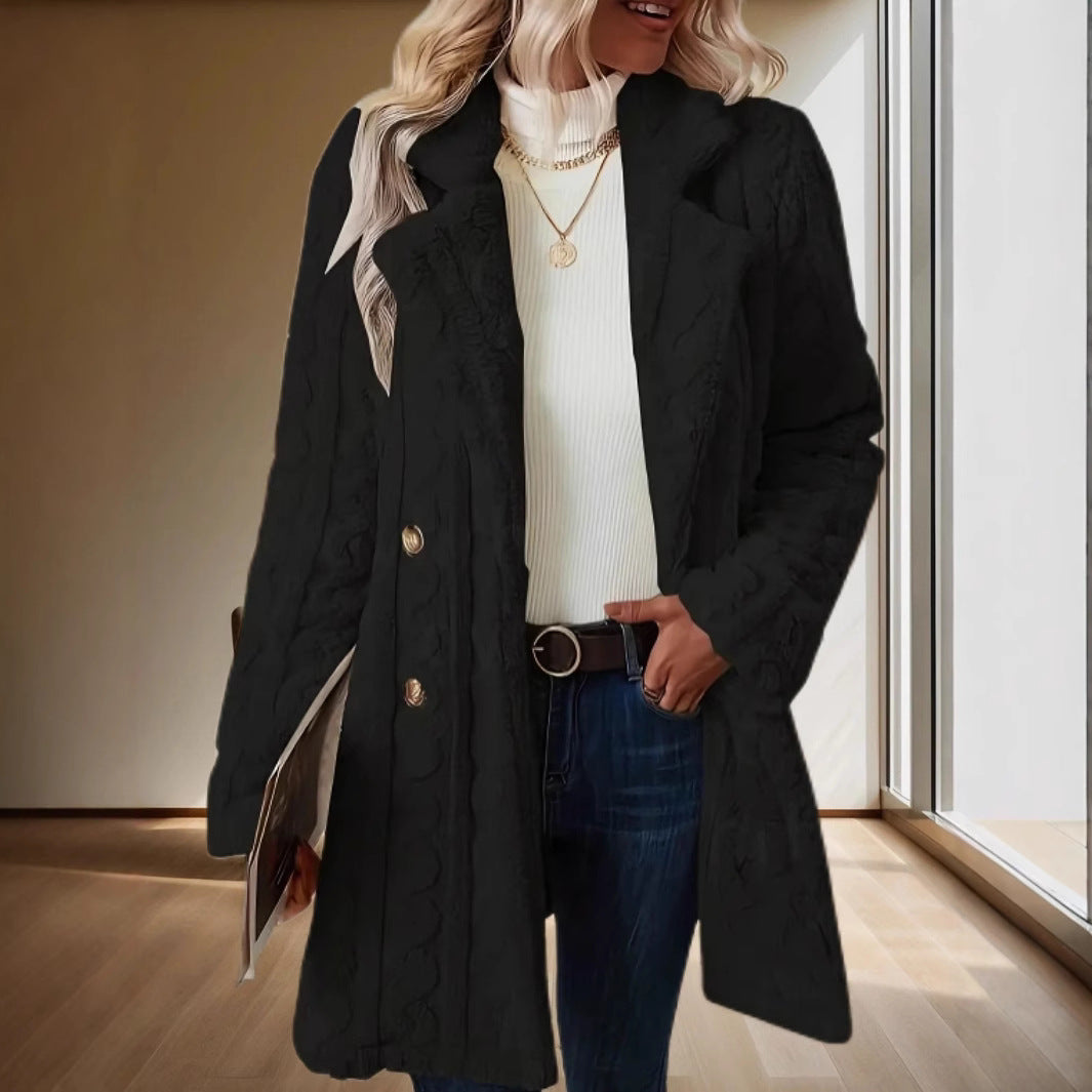 Damen Kapuzenmantel mit strukturiertem Design und großen Knöpfen Drune