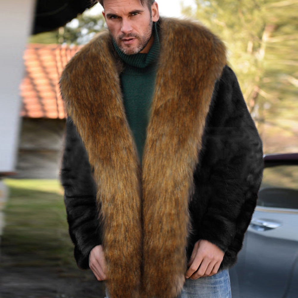 Herren Elegante und warme Fleecejacke mit Kunstpelzkragen Drune