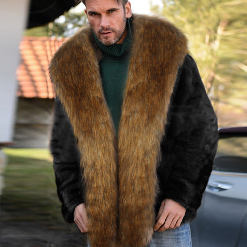 Herren Elegante und warme Fleecejacke mit Kunstpelzkragen Drune