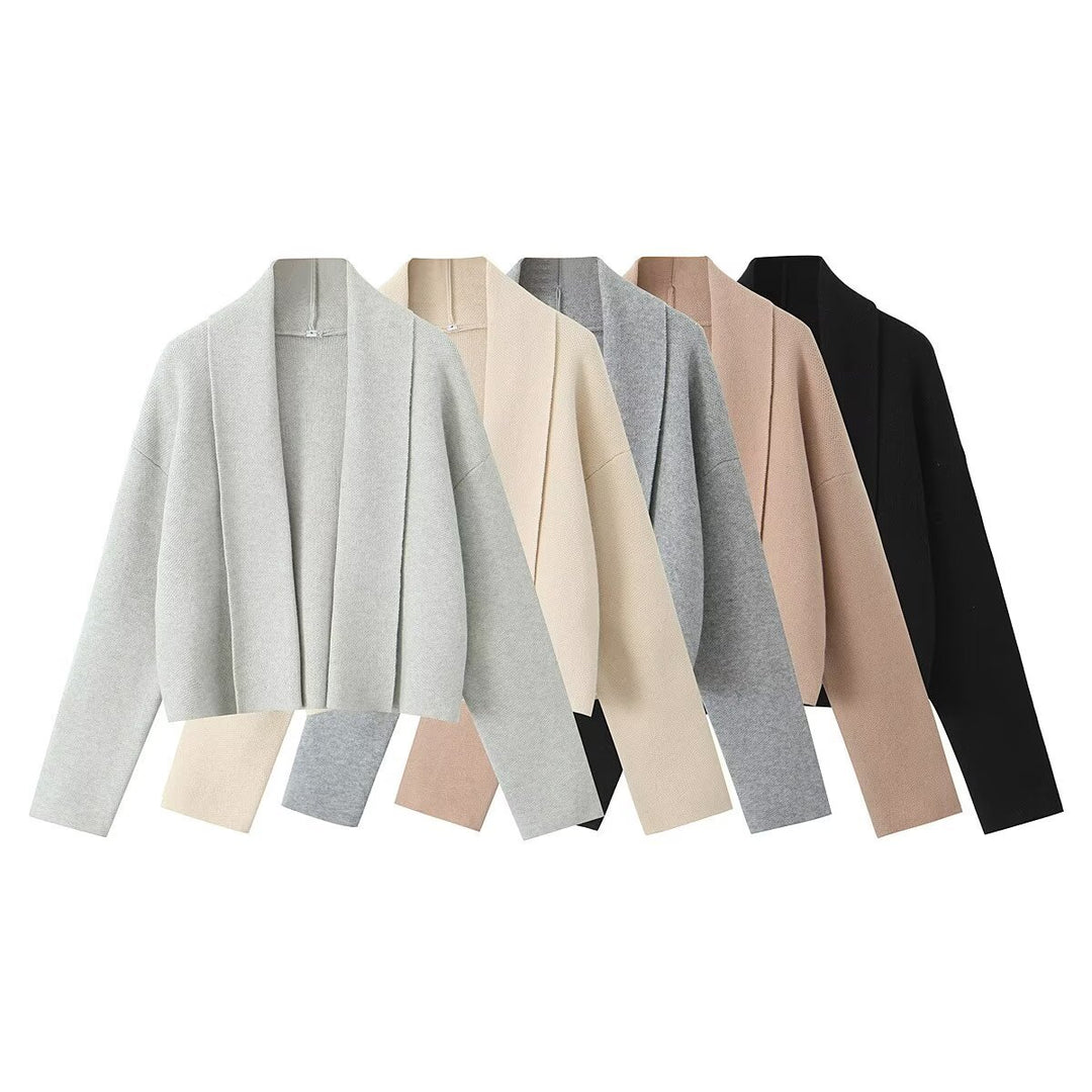 Damen lässige Strickjacke mit offenem Design und V-Ausschnitt Drune