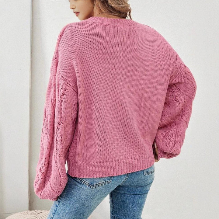 Damen Grobstrickpullover mit modischem V-Ausschnitt und strukturiertem Design Drune