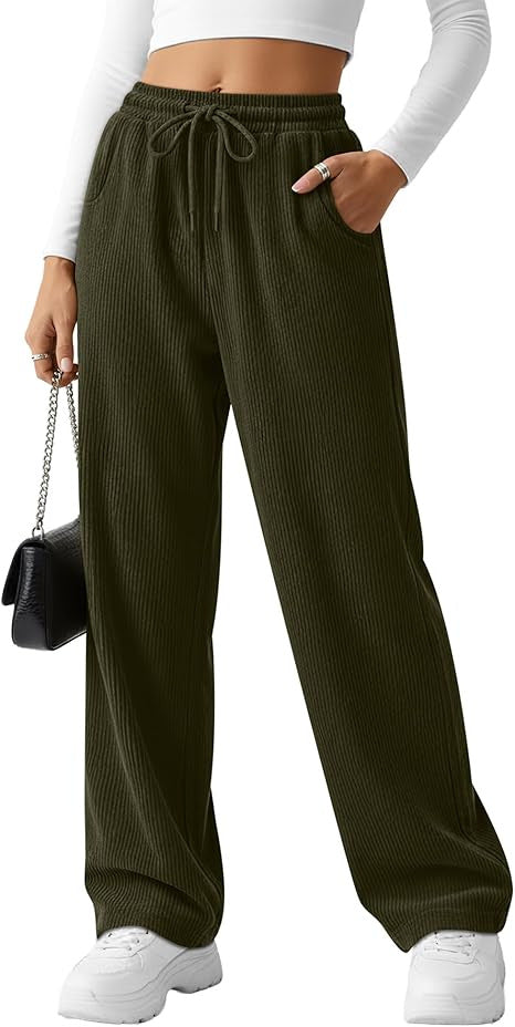 Damen breite Rippstrick-Hose mit Kordelzug Drune