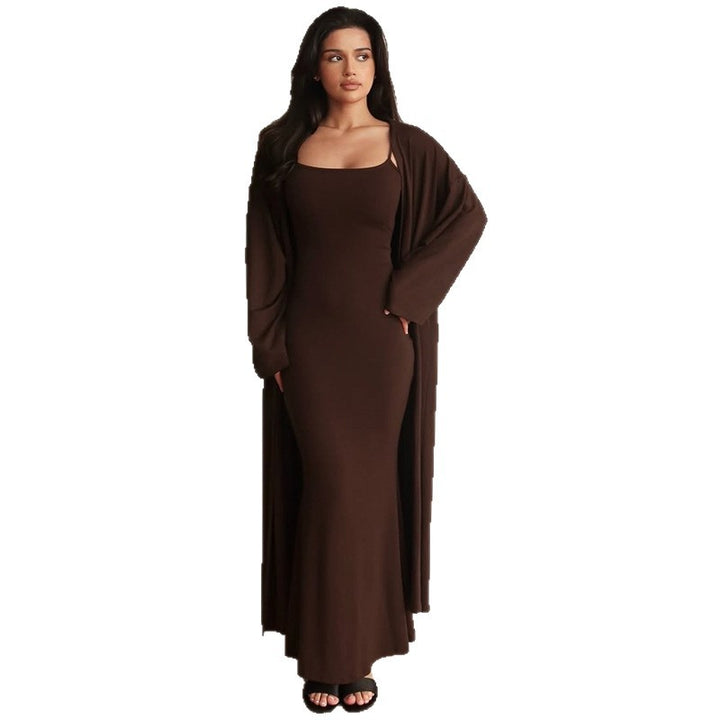 Damen Langärmliges Maxikleid mit offenem Cardigan Drune