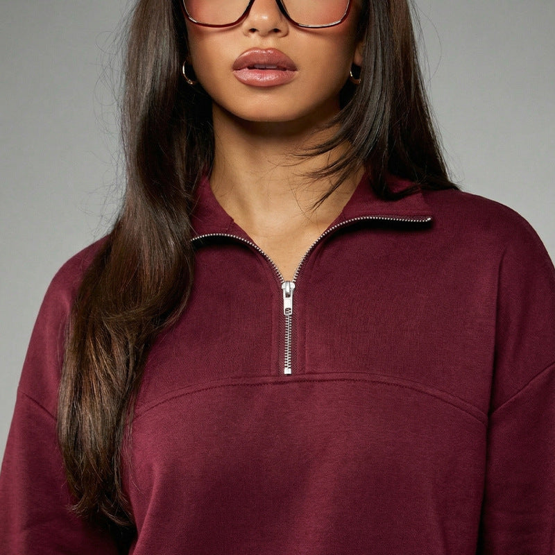 Damen lässiger Oversized Pullover mit Halbreißverschluss und weichem Fleece Drune
