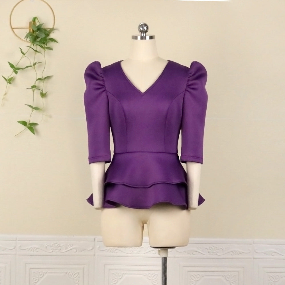 Damen figurbetontes Kleid mit voluminösen Puffärmeln und tailliertem Gürtel Drune