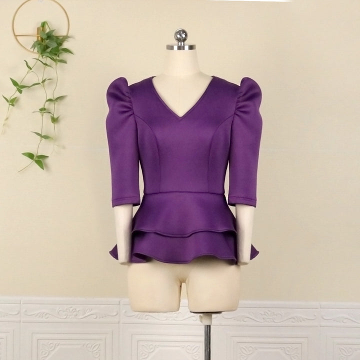 Damen figurbetontes Kleid mit voluminösen Puffärmeln und tailliertem Gürtel Drune