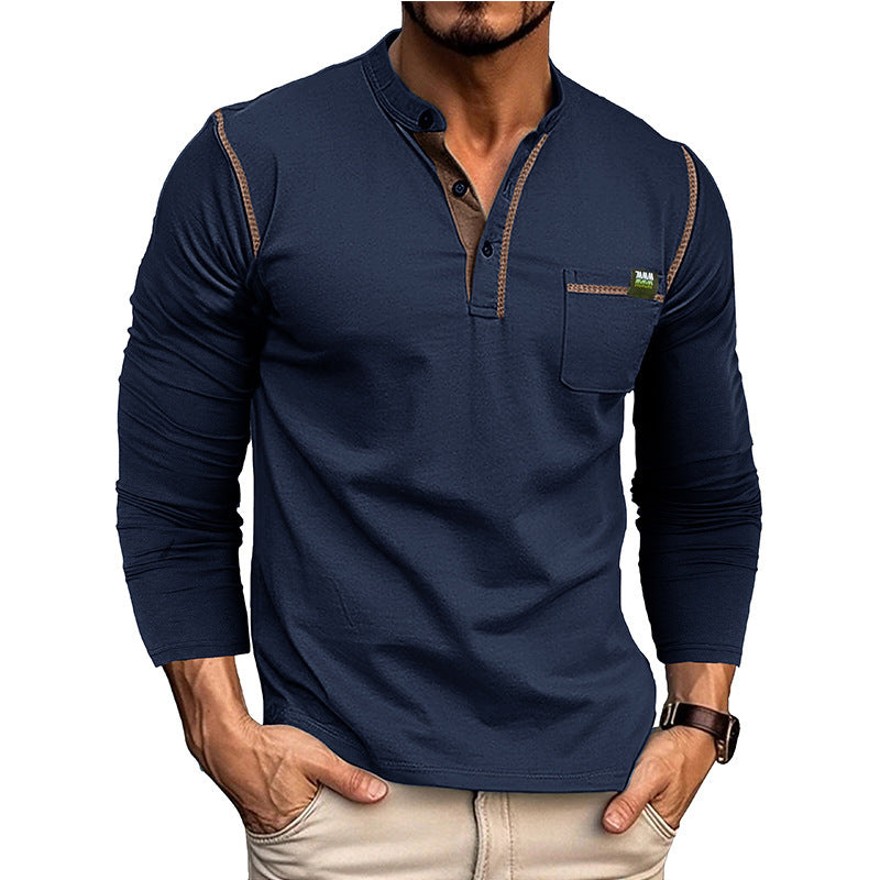 Herren Stylishes Langarmshirt mit Knopfleiste und Brusttasche Drune