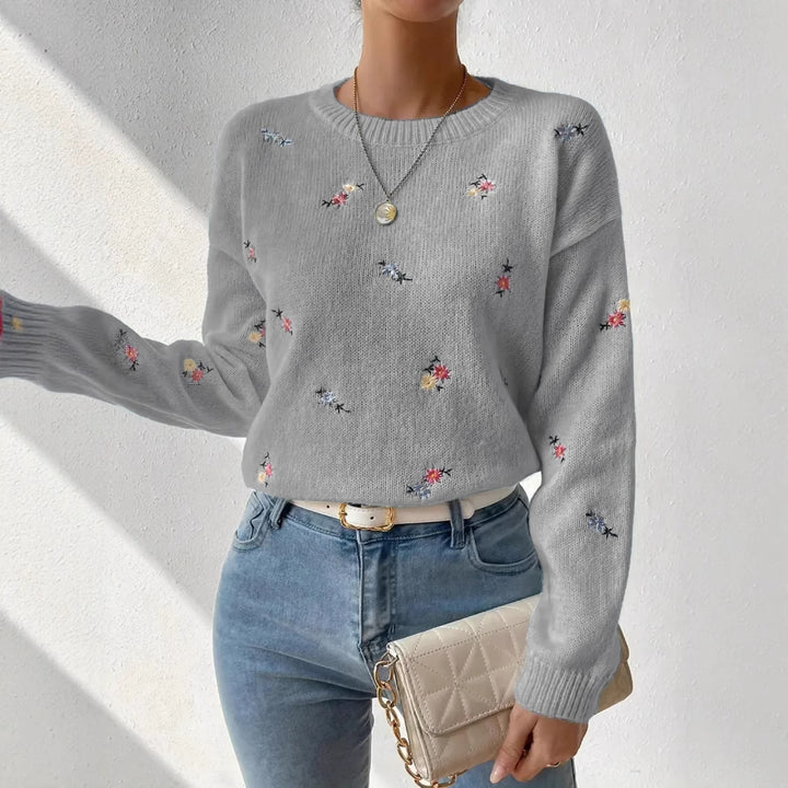 Damen festlicher Pulli mit floralen Stickereien und lässigem Schnitt Drune
