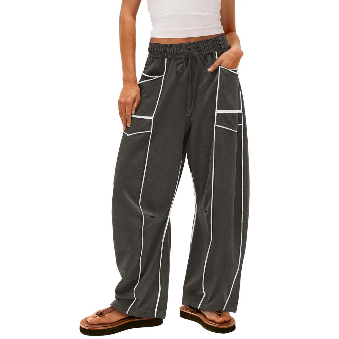 Damen nan weite Lounge-Hose mit Kordelzug, Kontrastpaspelierung und Cargo-Taschen Drune