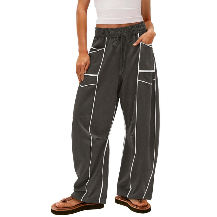 Damen nan weite Lounge-Hose mit Kordelzug, Kontrastpaspelierung und Cargo-Taschen Drune