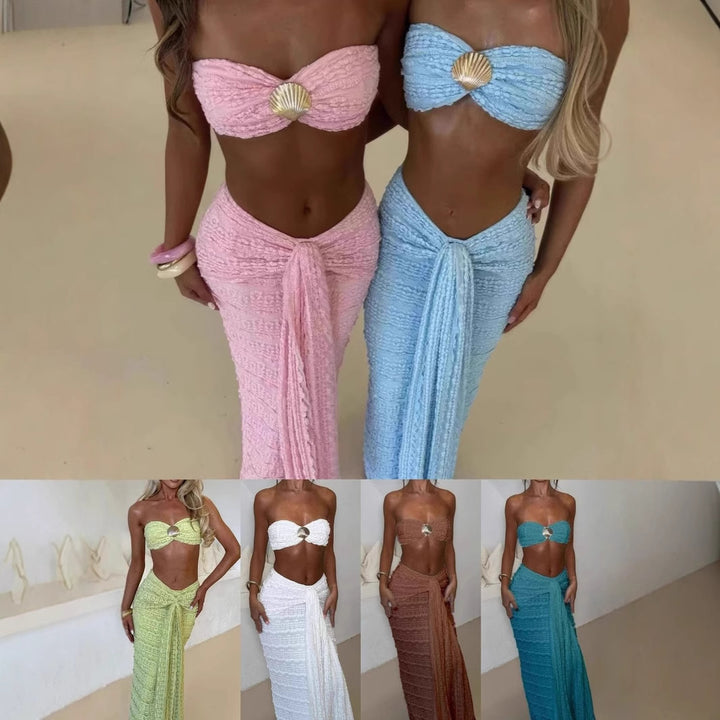 Damen Kleidungsset aus feiner Spitze und elegantem Wickelsaum Drune
