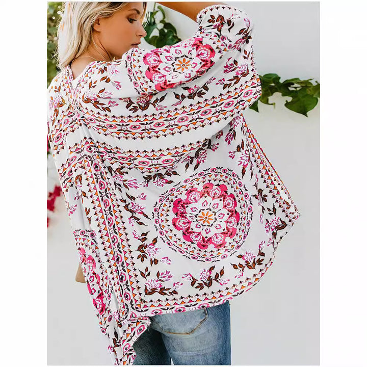 Damen luftiger Kimono mit floralem Muster Drune