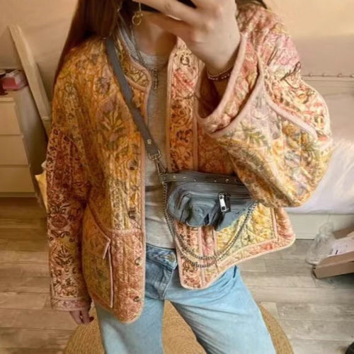 Damen modische Steppjacke mit aufwendigem floralen Muster Drune
