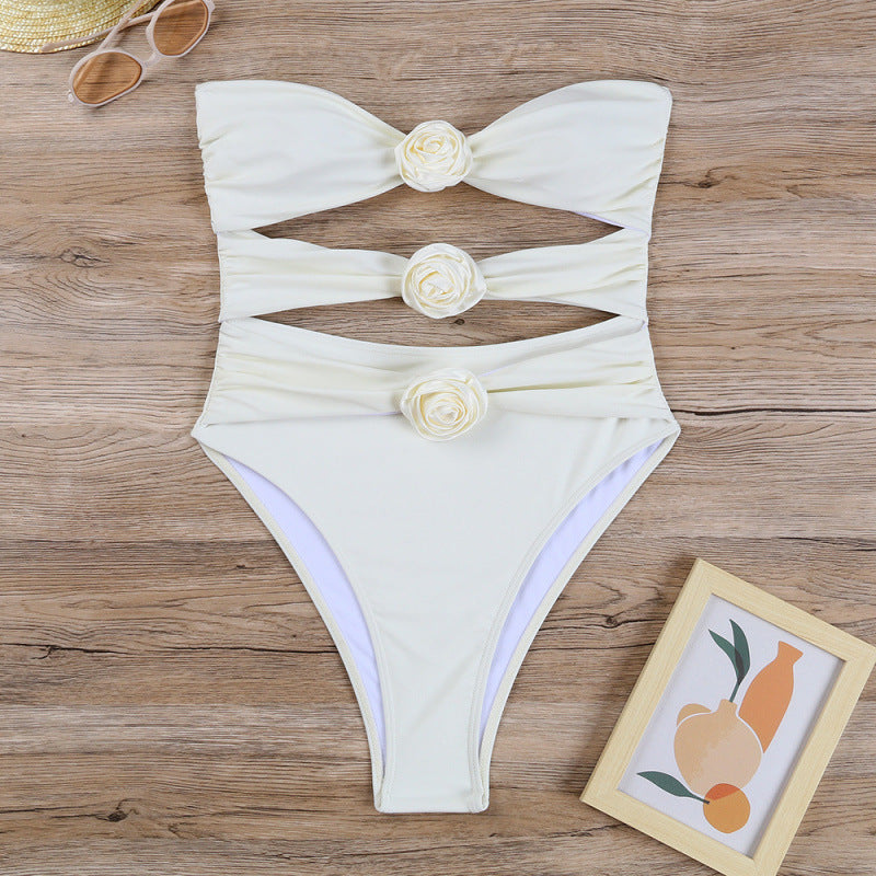 Damen Cut-Out Einteiler Badeanzug mit floralem Detail Drune