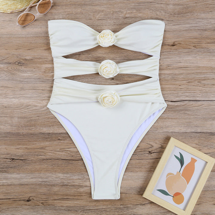 Damen Cut-Out Einteiler Badeanzug mit floralem Detail Drune