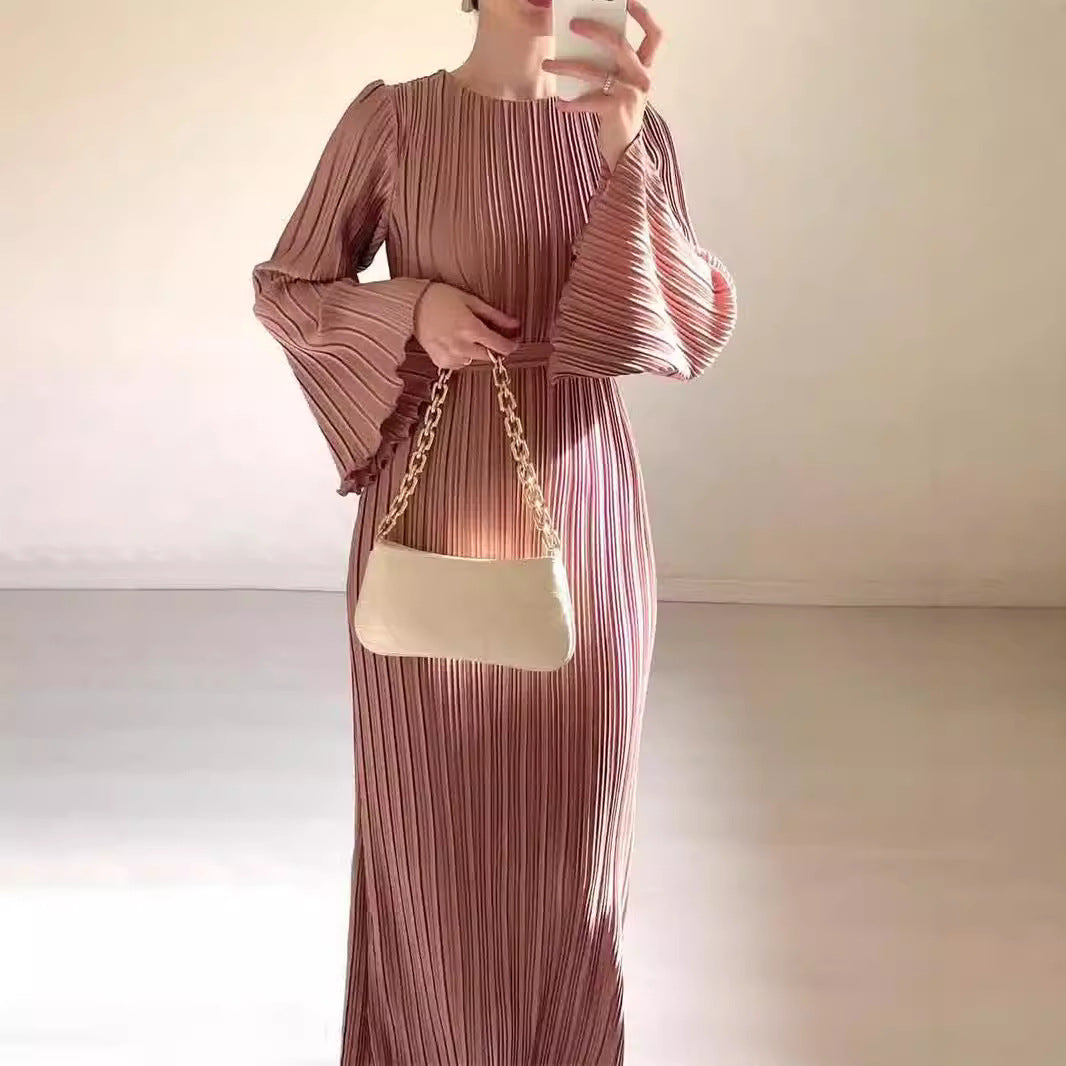 Damen Plissiertes Maxikleid mit voluminösen Ärmeln Drune