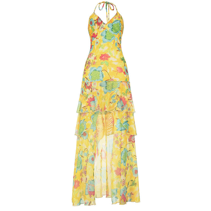 Damen Maxikleid mit floralem Lagenlook und Spaghettiträgern Drune