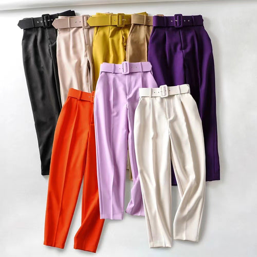 Damen weite Hochbundhose mit schickem Gürtel Drune